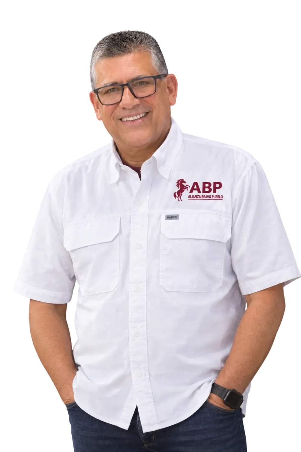 Héctor Urgelles Fox con camisa de Alianza Bravo Pueblo